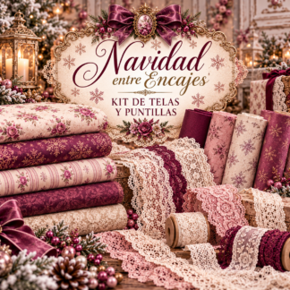 kit de telas y puntillas Navidad entre encajes